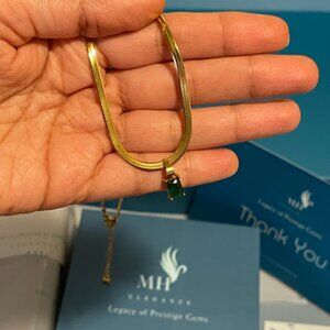 Emerald Pendant Necklace 14K Gold Plated Crystal Waterproof Hypoallergenic